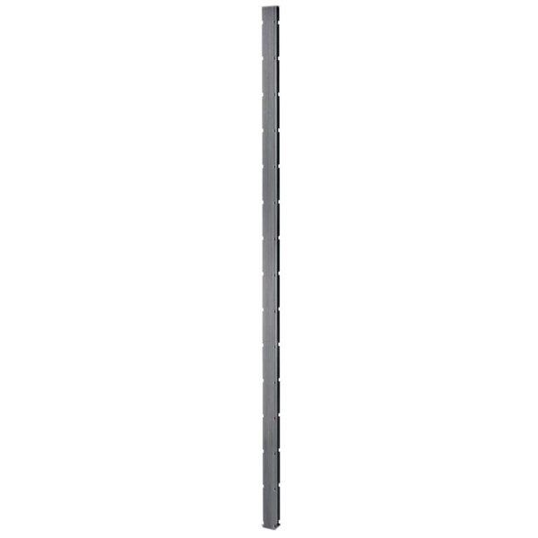 A long metal pole with black lines and holes.