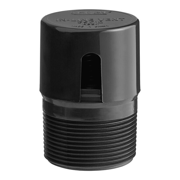 A black Oatey ABS in-line air admittance vent with a black cap.