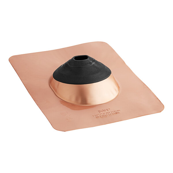 A copper and black cone on a copper roof flashing base.