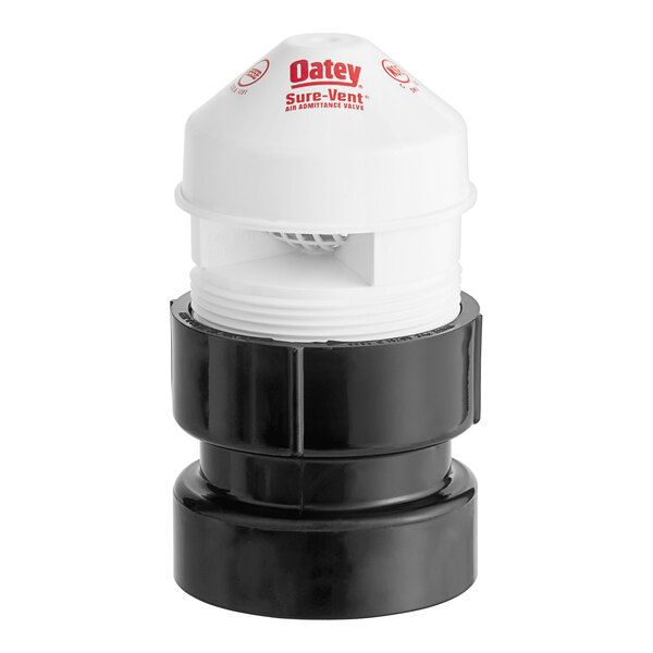 A white Oatey Sure-Vent air admittance valve with black and red accents.