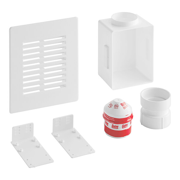 A white plastic wall box with a lid and a red vent.
