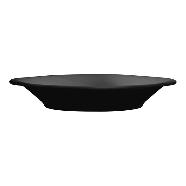 A black Santa Anita Reflections onyx stoneware sauce pan on a white background.