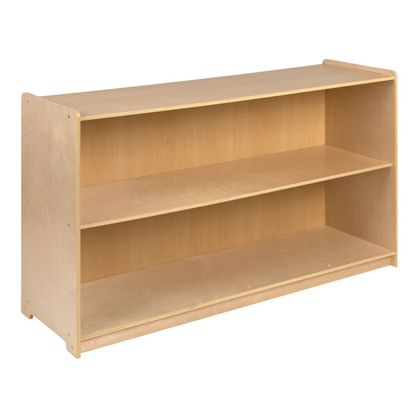 A Flash Furniture wooden classroom storage cabinet with two compartments.