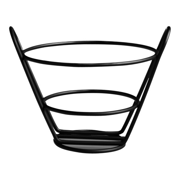 A black stainless steel wire basket with a handle.