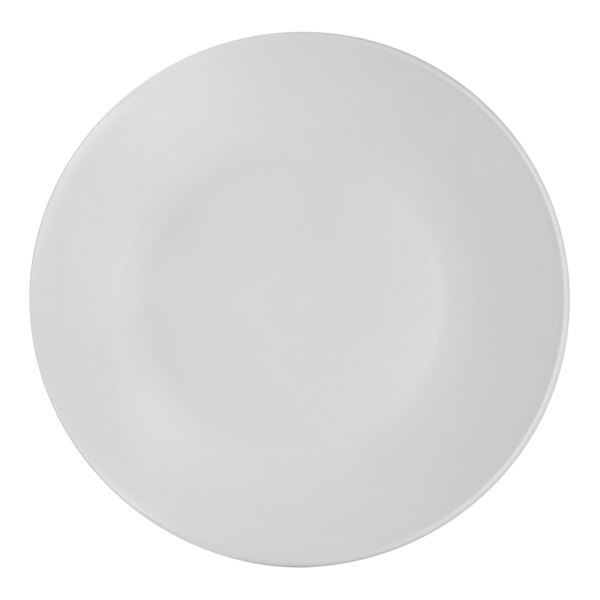 A white Santa Anita stoneware coupe plate with a white rim.