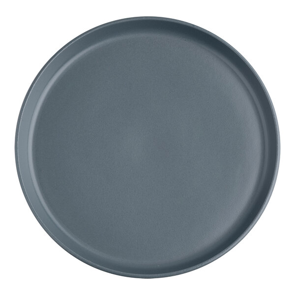 A close-up of a dark gray Santa Anita stoneware plate with a circular rim.