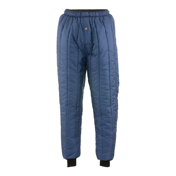 RefrigiWear navy blue insulated pants with a zipper.