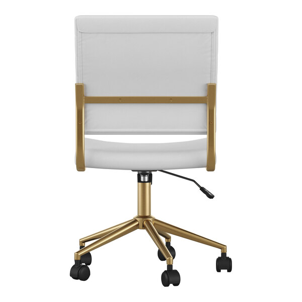 Martha Stewart Ivy White Faux Leather Swivel Armless Office Chair with Polished Brass Finish