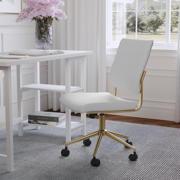 Martha Stewart Ivy White Faux Leather Swivel Armless Office Chair with