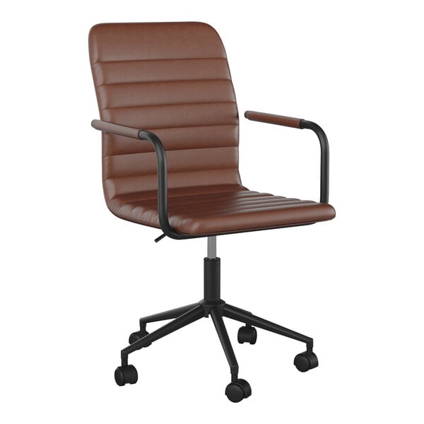 A Martha Stewart brown faux leather office chair with a metal frame and black wheels.