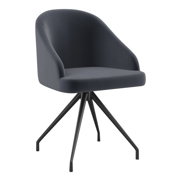 A Martha Stewart Sora gray velvet stationary office chair with black legs and a curved back.