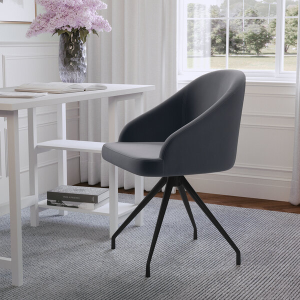 Martha Stewart Sora Gray Velvet Swivel Stationary Office Chair with Oil