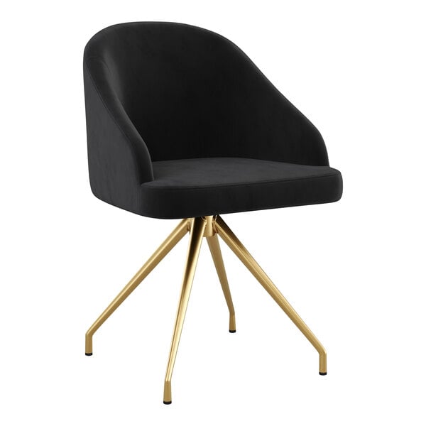 A Martha Stewart black velvet office chair with gold legs.