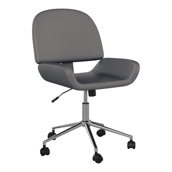Martha Stewart Tyla Gray Faux Leather Swivel Armless Office Chair