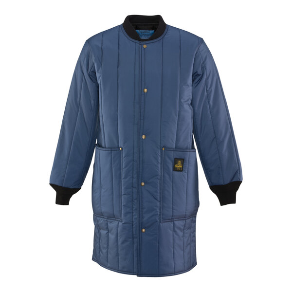 A long blue RefrigiWear jacket liner with black trims.