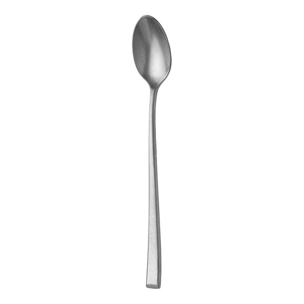 A Sola stainless steel iced tea spoon with a silver handle.