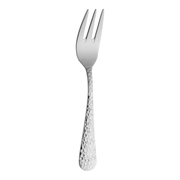 A RAK Youngstown stainless steel cake fork with a textured silver handle.