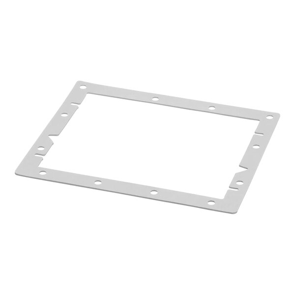 A white rectangular gasket with holes.