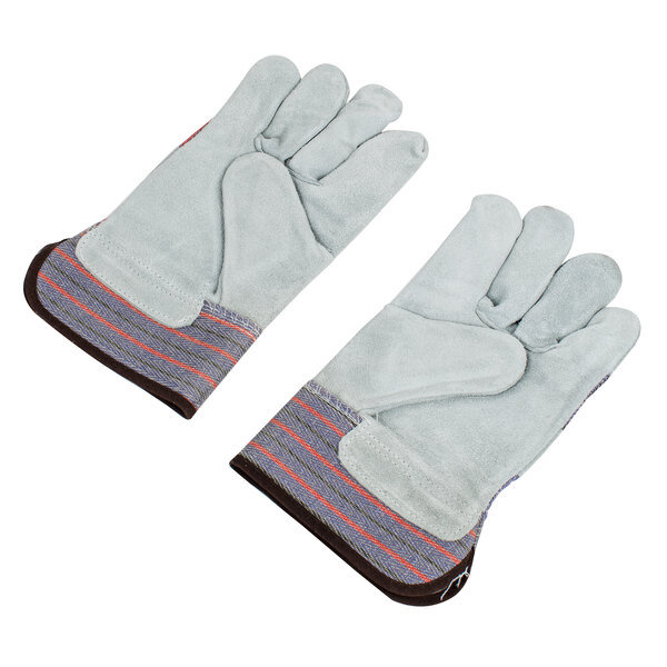 Cordova Striped Canvas Work Gloves with Premium Shoulder Split Leather Palm Coating and 2 1/2