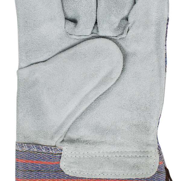 Cordova Striped Canvas Work Gloves with Premium Shoulder Split Leather Palm Coating and 2 1/2