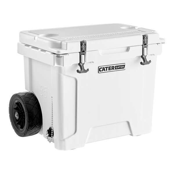 CaterGator CG35WHW White 35 Qt. Mobile Rotomolded Extreme Outdoor Cooler / Ice Chest