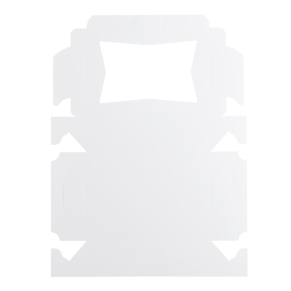 A white rectangular Baker's Mark bakery box with a square window cut out.