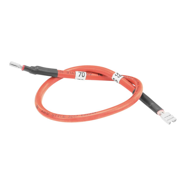An orange cable with a red and black wire.