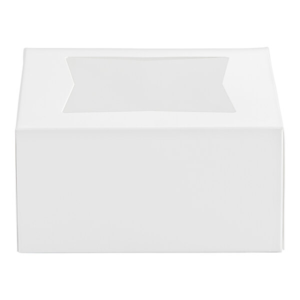 A white bakery box with a transparent window on top, designed for packaging pies or baked goods.