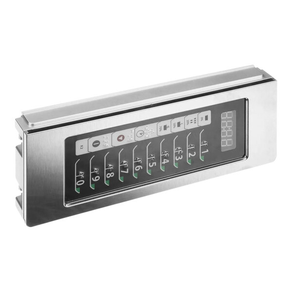 A silver rectangular metal Amana Menumaster control assembly with buttons and a screen.