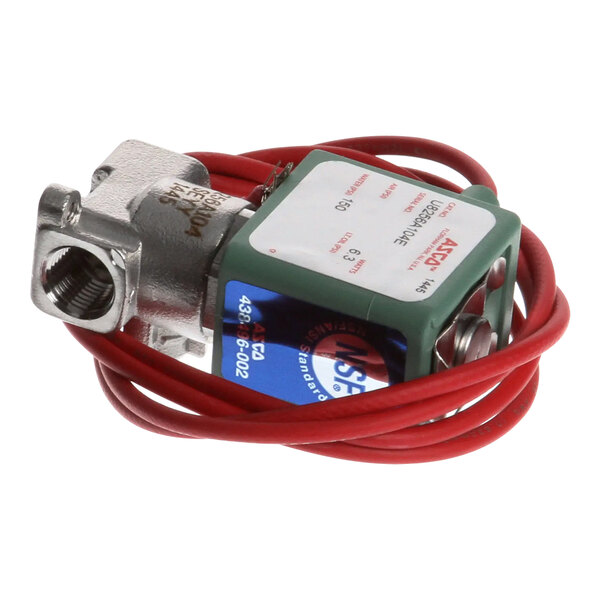 A red and white Cres Cor solenoid valve with a red hose.