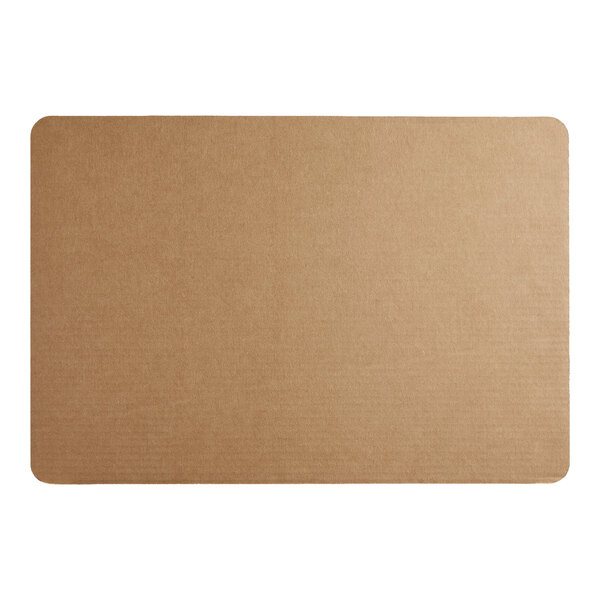 A rectangular, brown corrugated cake pad with rounded corners.