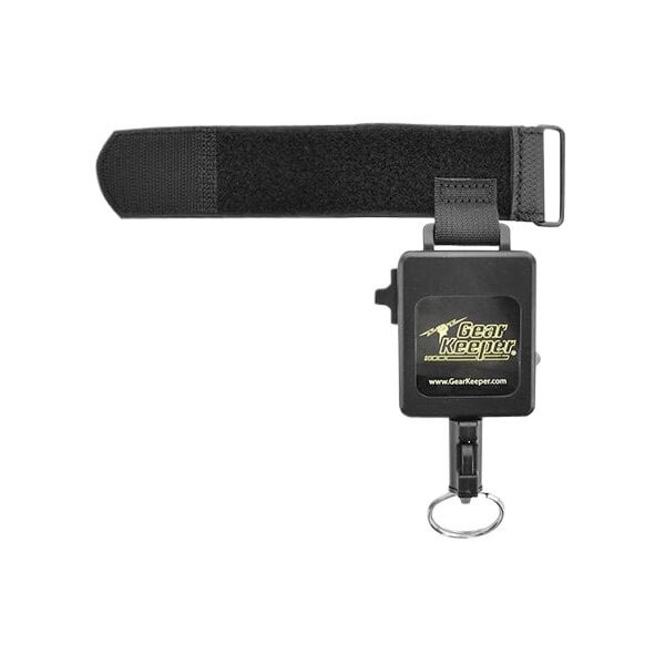 A black Gear Keeper RAM Mount anchor strap with a key holder attached.