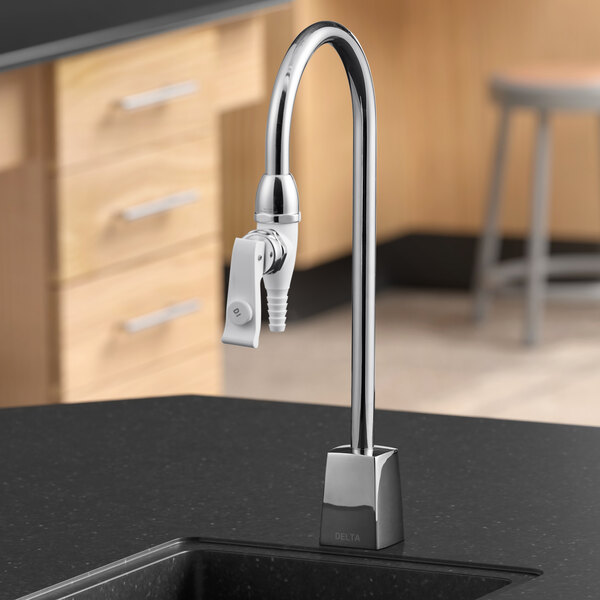 Delta Faucet W6635DI Deck-Mounted Single-Hole Laboratory Faucet with 6" Rigid Gooseneck Spout and Spring-Loaded Handle