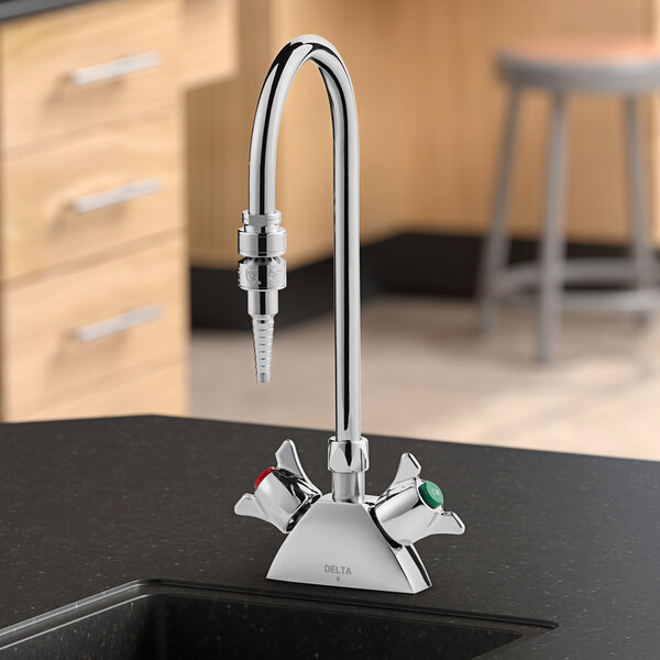 Delta Faucet W6700-9 Deck-Mounted Laboratory Faucet with Vandal-Resistant 6" Rigid / Swivel Gooseneck Spout and Dual 2 Arm Handles