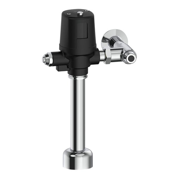 A black and silver Delta Faucet exposed sensor flush valve for urinals.