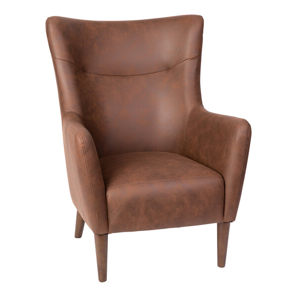 Flash Furniture Connor Dark Brown Modern Faux Leather Wingback Accent Chair with Wooden Legs and Frame