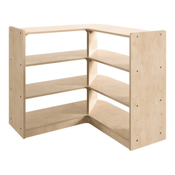 A Flash Furniture wooden corner shelf with six open shelves.