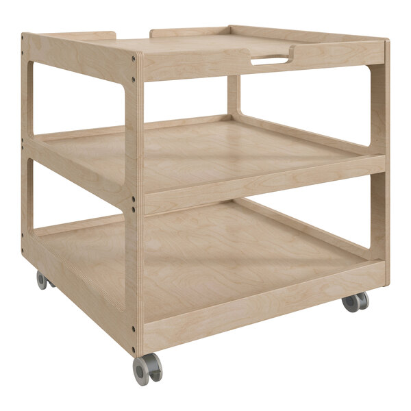A Flash Furniture wooden square mobile storage cart with locking casters.