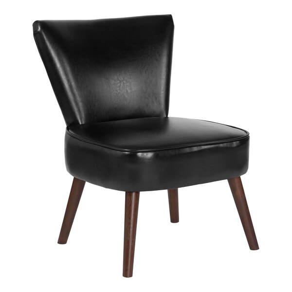 Flash Furniture Hercules Holloway Black LeatherSoft Accent Side Chair with Mahogany Wood Legs