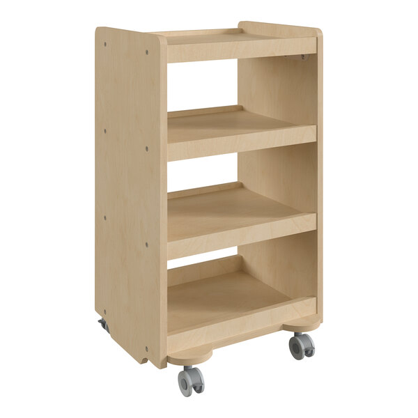 A Flash Furniture wooden 4-shelf storage cart on wheels.