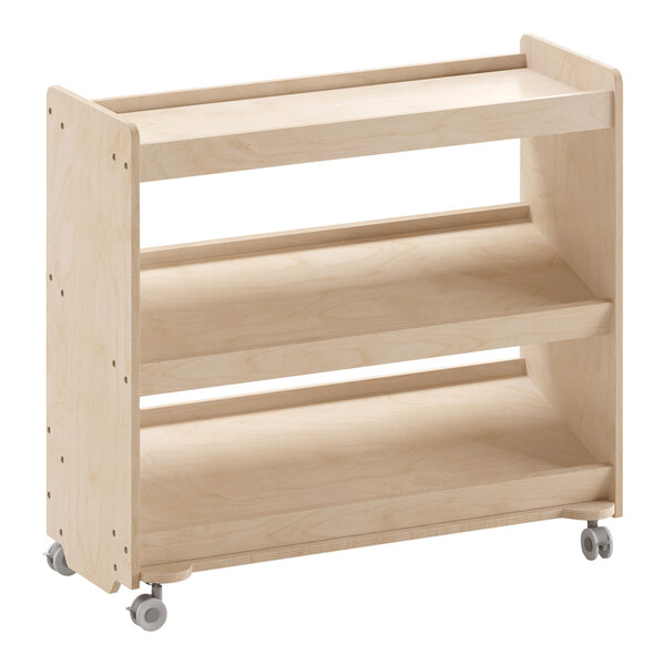 A Flash Furniture wooden 3-shelf storage cart with locking casters.