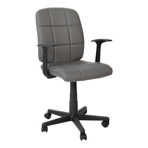 Flash Furniture Clayton Gray Quilted Vinyl Mid-Back Swivel Office Chair with Armrests