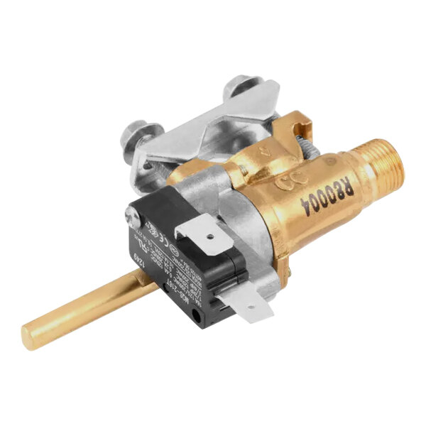 A brass American Range gas valve with gold and silver accents.
