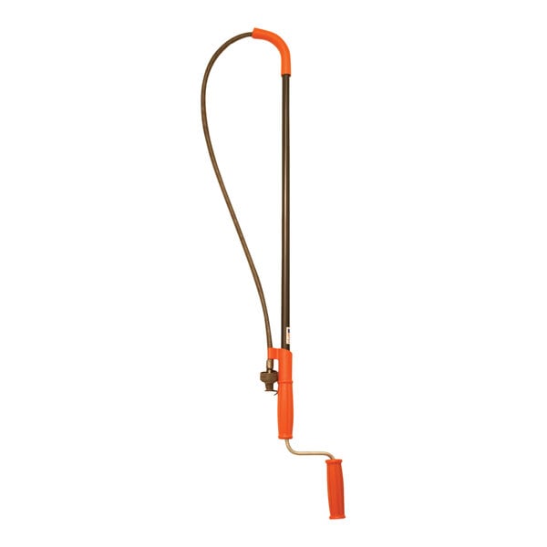 A long orange and black pole with a long tube and a handle.