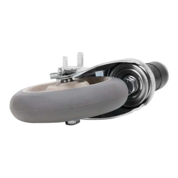 An AccuTemp swivel stem caster with a metal frame and a rubber tire.