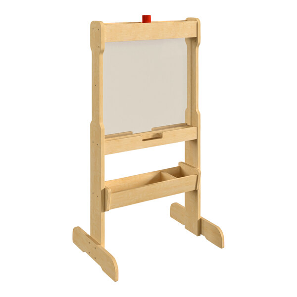 A Flash Furniture wooden double-sided easel with a white board.