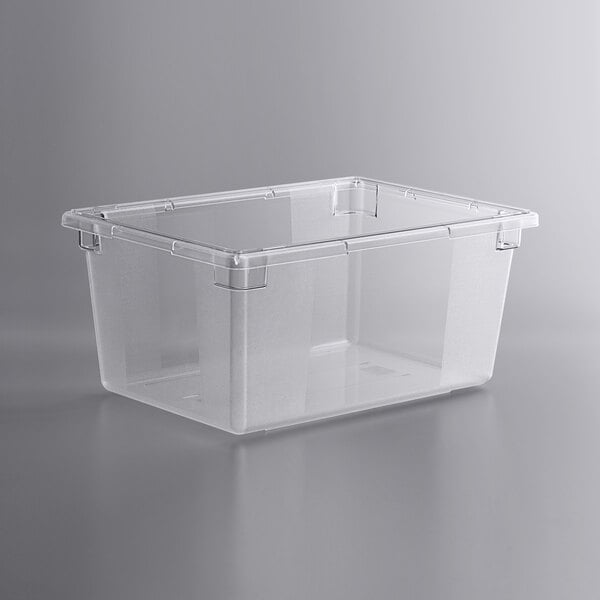 A clear polycarbonate container with a clear lid.