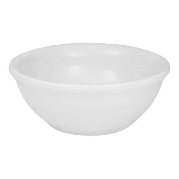 A RAK Youngstown ivory china bowl with a handle on a white background.