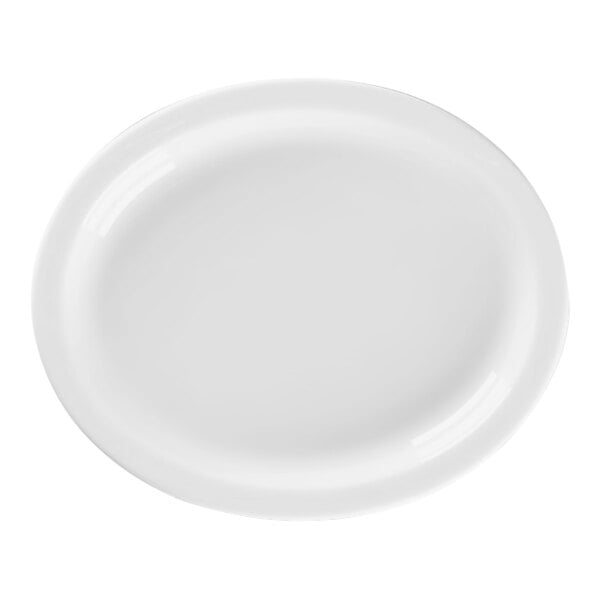 A white plate with a narrow ivory rim.