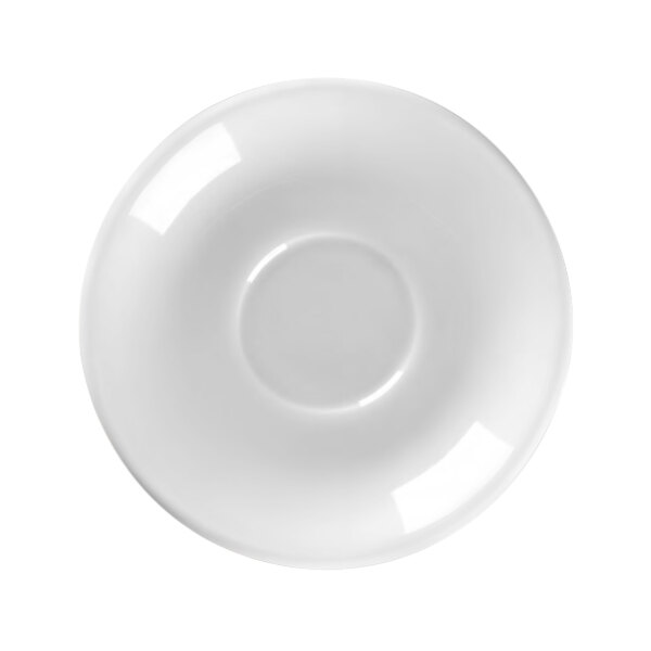 A white RAK Youngstown bouillon saucer with a circle in the middle.